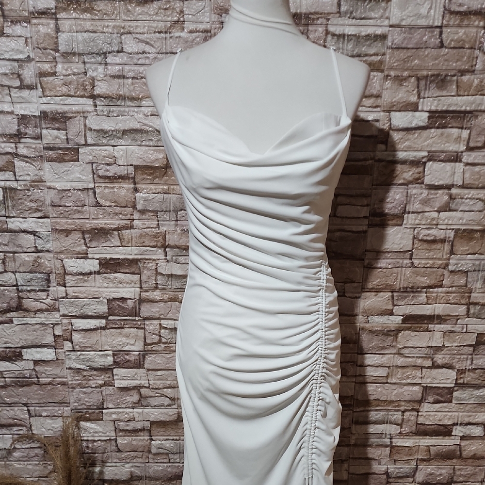 Zara Elegant White Ruched Dress Used Once